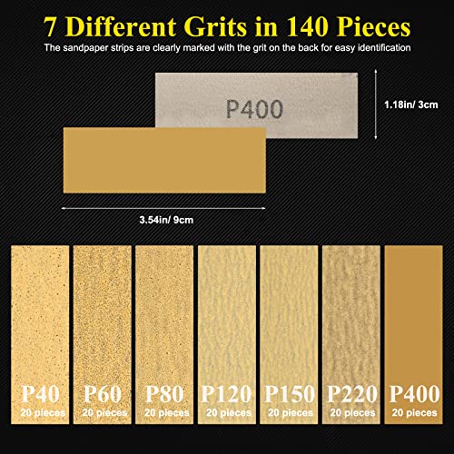 141Pcs Micro Detail Sander Kit, Anglecai 3.5” x 1” Mini Detail Sander for Small Projects, Finger Sander Detail Handel Sanding Tools with 7 Kinds of 140Pcs Sandpaper Grits: 40 60 80 120 150 220 400