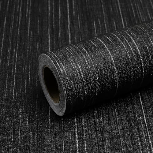 Black Grasscloth Peel and Stick Wallpaper - 15.7"x120" Vintage Texture Removable Waterproof Wall Paper for Room Walls, Cabinets, Furniture, Drawers, Desk - color: Black, size: 15.7" x 120"