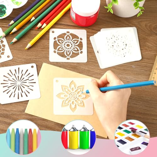 JULMELON 20Pcs Mandala Stencils 3 Inch, Reusable for Rock Wood Painting - style: Mandala Stencils