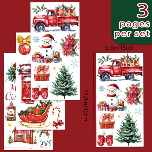 INFUNLY 3 Sheet Merry Christmas Rub on Transfers for Crafts 6x12 Christmas Tree Bell Furniture Rub on Transfer Sticker Snowman Transfer Decals Waterproof for Wood Glass Scrapbook DIY Paper Home Decor - style: Christmas Theme 2