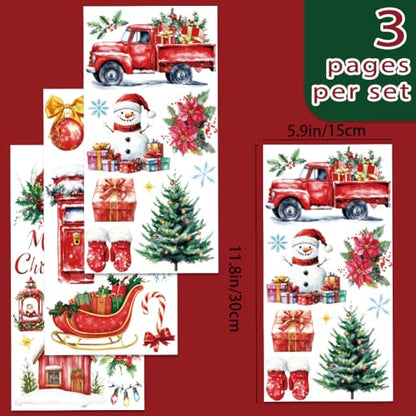 INFUNLY 3 Sheet Merry Christmas Rub on Transfers for Crafts 6x12 Christmas Tree Bell Furniture Rub on Transfer Sticker Snowman Transfer Decals Waterproof for Wood Glass Scrapbook DIY Paper Home Decor - style: Christmas Theme 2