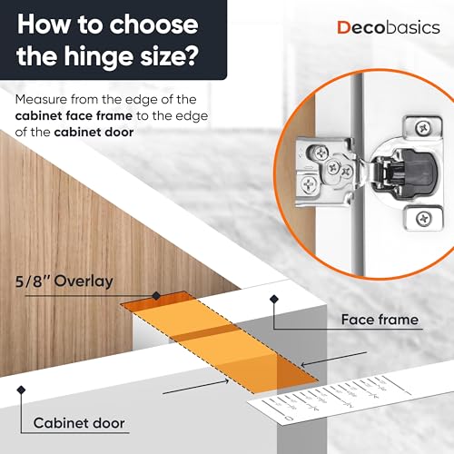 Decobasics 2 Pack Soft Close Cabinet Hinges – 5/8" Overlay for Kitchen Cabinet Doors, Face Frame Concealed Hidden Hinges – Stainless Steel, Self-Closing with 3-Way Adjustment & Slow Close Damper - size: 5/8 Inch