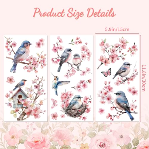 Peacoblue Cherry Blossoms, Bird Rub On Transfers for Furniture Craft 6"x12" - style: Cherry Blossoms and Birds