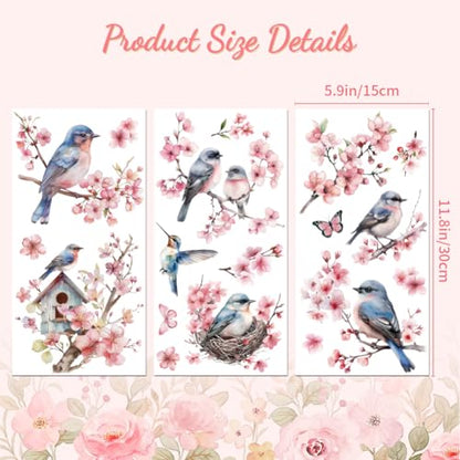 Peacoblue Cherry Blossoms, Bird Rub On Transfers for Furniture Craft 6"x12" - style: Cherry Blossoms and Birds