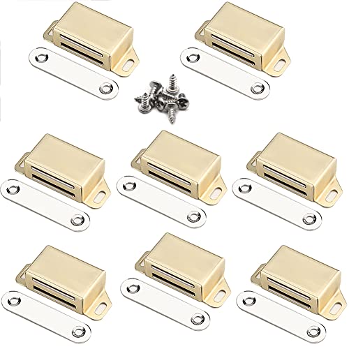 Cabinet Door Catch with Strong Magnetic, 1.2mm Thickness Furniture Latch 20 lbs, Gold (Pack of 8) - color: 8PCS-Gold