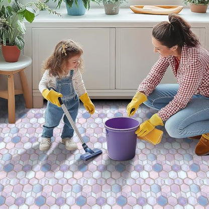 HOMETITUTE Pink Blue Hexagon Honeycomb Floor 12x12 Vinyl Tile - color: Pink
