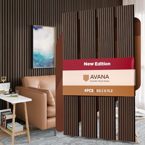 Avana Acoustic Wood Wall Panels – 93.2x11.25 Inch Panels – Fits 94x12 Layout – Dark Walnut Acoustic Panels 4 PCs – Wall Panels For Interior Wall Decor for Homes, Offices – Durable Wood Panels For Wall - color: Dark Walnut, size: 94X11 (4 PCs)