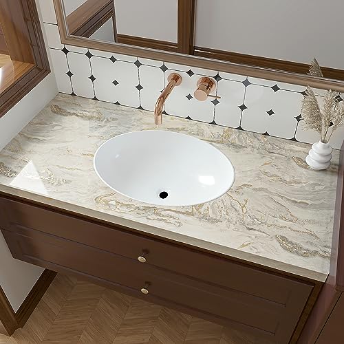 VaryPaper 15.7''x78.7'' Glossy Marble Wallpaper, Beige-Grey-Gold, Peel and Stick, Self-Adhesive, Thick, Durable, Removable, Waterproof, for Countertops, Kitchen, Bathroom, Desk, DIY Projects - color: Glossy-Beige Grey Gold, size: 15.7" x 78.7"