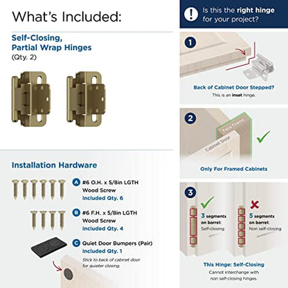 Amerock 1 Pair 3/8" Inset Golden Champagne Self-Closing Wrap Hinge - color: Golden Champagne, size: 3/8 Inch (10 mm) Inset