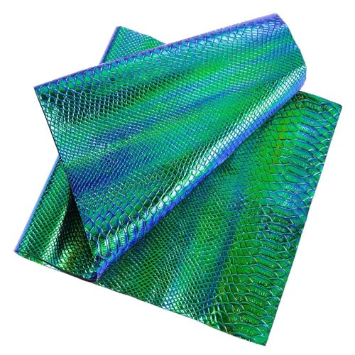 30x135cm Snake Skin Pattern PU Faux Leather Sheets, Holographic Blue & Green Embossing Leather Fabric for DIY