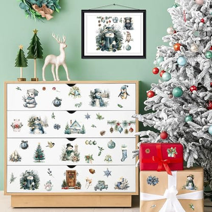 20 Sheets Vintage Christmas Snowman Rub on Transfers for Crafts and Furniture Xmas Winter Holidays Clipartr Transfer Stickers Rub on Decals for Scrapbook DIY Wood Fabric Journal Dairy Envelope Crafts - style: Snowman