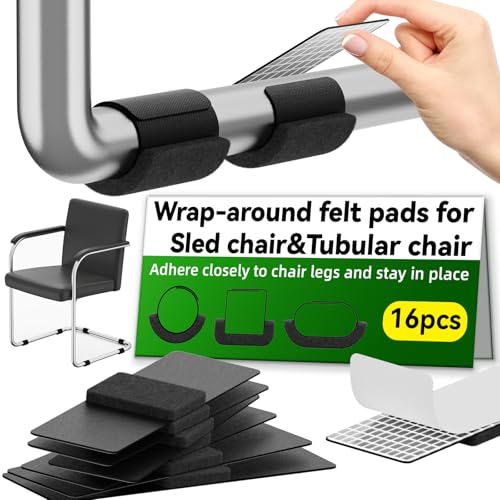 Sled Base Chair Floor Protectors Sled Base Chair Glides Wrap Around Floor Savers,Chair Leg Protectors Furniture Pads,Protect Floors Anti-Scratch Reduce Noise Easy Install (16pcs, Black Felt Pads) - size: Black Felt Pads