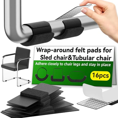 Sled Base Chair Floor Protectors Sled Base Chair Glides Wrap Around Floor Savers,Chair Leg Protectors Furniture Pads,Protect Floors Anti-Scratch Reduce Noise Easy Install (16pcs, Black Felt Pads) - size: Black Felt Pads