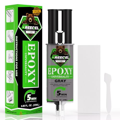 2 Part Gray Epoxy Glue 5 Minute Set Adhesive, 0.85 oz Syringe - color: Gray, size: 0.85 fl oz (25 ml)