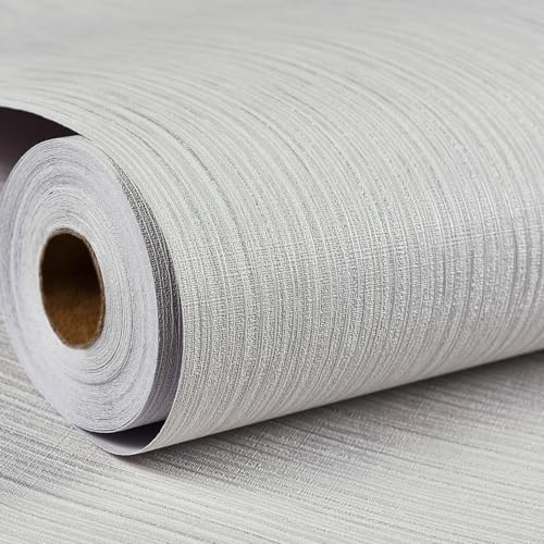 Haimin Grasscloth Wallpaper Textured 24in X 393in Fabric Contact Paper Wall Paper Textured Linen Peel and Stick Self-Adhesive Thick Vinyl Embossed Film Wallpaper (Beige Grey) - color: Beige Grey