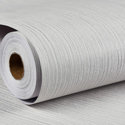 Haimin Grasscloth Wallpaper Textured 24in X 393in Fabric Contact Paper Wall Paper Textured Linen Peel and Stick Self-Adhesive Thick Vinyl Embossed Film Wallpaper (Beige Grey) - color: Beige Grey
