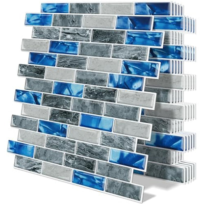 Peel and Stick Backsplash 3D Self Adhesive Marble Wall Tile 10 Sheet - color: Blue
