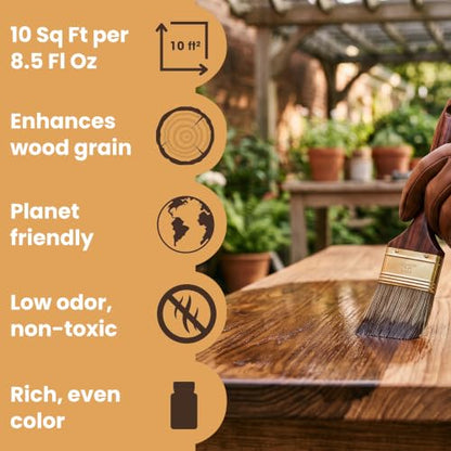 Furniture Clinic Wood Stain | Teak | Water Based | Fast Drying, Low Odor, & Non-Toxic | for Indoor & Outdoor Furniture and More | Multiple Finishes | (17oz / 500ml)