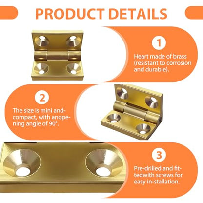 Small Brass Hinges, Mini Butt Hinges with Screws for Wood Jewelry Boxes