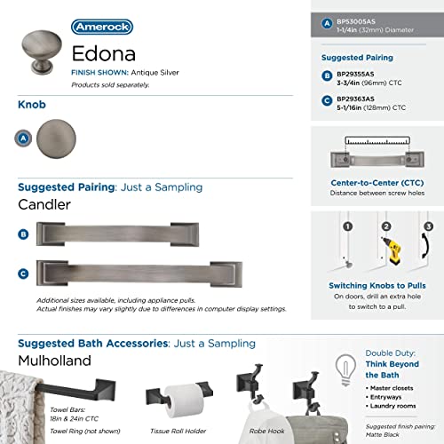 Amerock 1-1/4" Round Edona Antique Silver Cabinet Knob - color: Antique Silver, size: 1-1/4 Inch (32 mm) Diameter