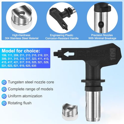 M METERXITY 1-Set Airless Paint Sprayer Tips, Tungsten Steel Reversible Spray Tips with 1 Pad for Homes/Buildings/Garden/Decks [Black, 109] - size: 109