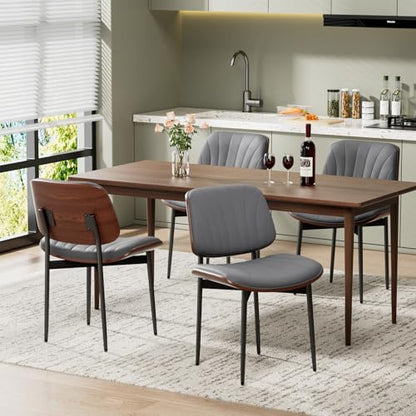 REONEY Dining Chairs Set of 4, Mid-Century Modern Kitchen Chairs, Gray - color: Dark Gray Shell Strips