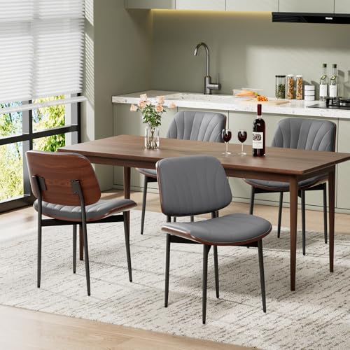 REONEY Dining Chairs Set of 4, Mid-Century Modern Kitchen Chairs, Gray - color: Dark Gray Shell Strips
