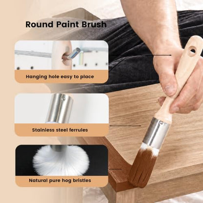 VOOMEY 2 Inch Angled Paint Brushes & 1 Inch Detail Round Brush, 3 Pack - size: 3 pack