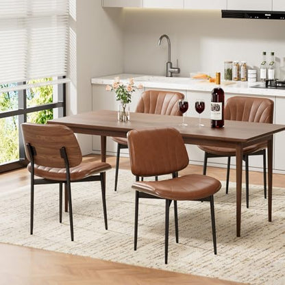 REONEY Dining Chairs Set of 4, Mid-Century Modern Kitchen Chairs, Camel - color: Camel Shell Strips