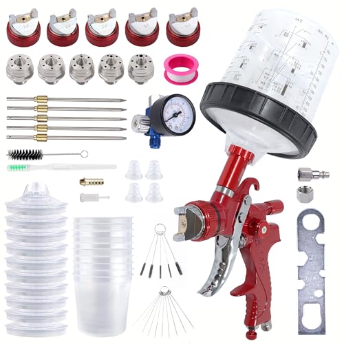 HVLP Paint Gun with 10 Disposable 600ML Paint Cups & 5 Nozzles - color: SCARLET