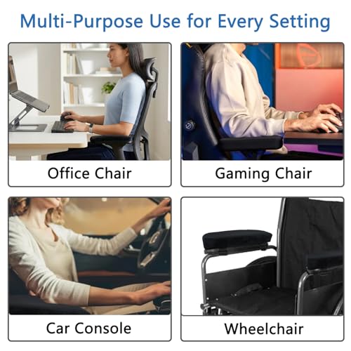 Office Chair Armrest Covers – Memory Foam Armrest Pads Ergonomic Forearm Support Pillow with Non-Slip Cushion for Office Chairs Gaming Chairs Wheelchairs (Black, Set of 2)