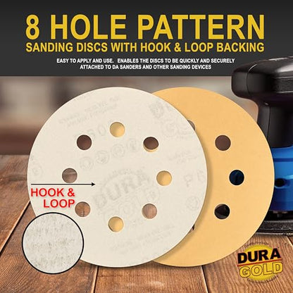Dura-Gold 5" Gold Sanding Discs, 600 Grit, Box of 50, 8 Hole Pattern, H & L - size: 600-Grit - Gold