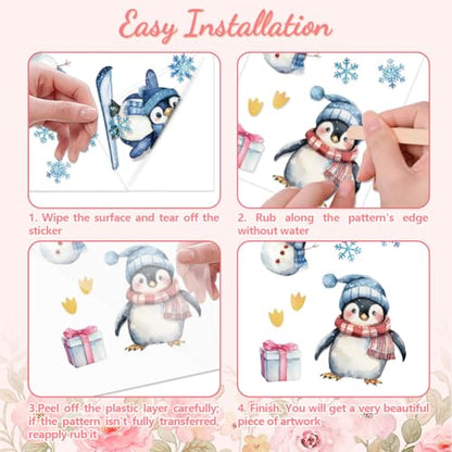 Peacoblue Winter Penguins Rub On Transfers for Furniture Craft 6"x12" - style: Winter Penguins and Snowflakes
