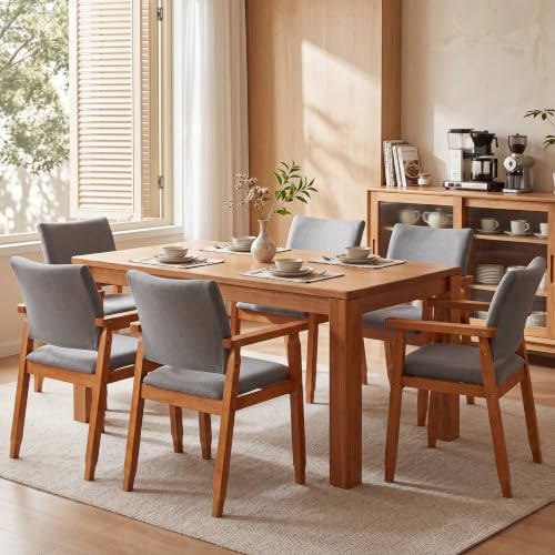 GOTMINSI Mid-Century Modern Linen Dining Chair with Arms, Solid Wood Frame, 320 lbs Weight Capacity, Grey Upholstered Accent Chair for Kitchen Dining Room Living Room (2pcs) - color: Grey, size: 2pcs