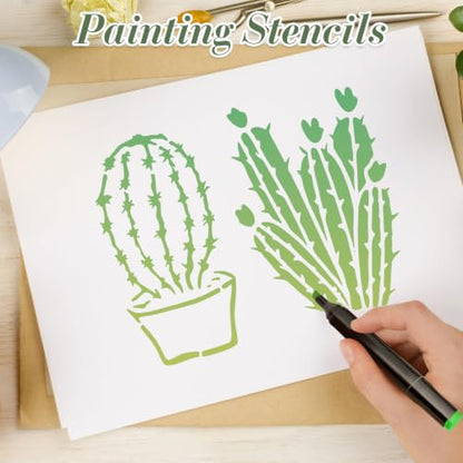 Cactus Stencils for Crafts Reusable 25Pcs Stencils(5.9X5.9 Inch) - color: Cactus