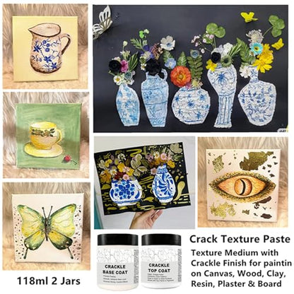 JAJADO Acrylic Crackle Paste & Gloss Varnish & 12Pcs Painting Tools - color: Crackle Paint+Gloss Varnis+Palette Knife+Plastic Scrapers