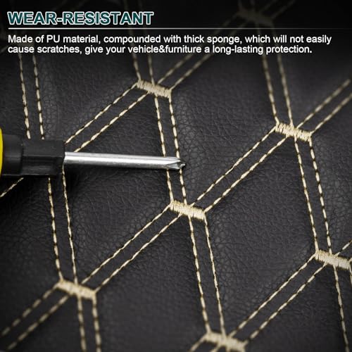 1 Yard Vinyl Fabric Upholstery Faux Leather Fabric,Black(Beige Thread) - color: Black(beige Thread), size: Style-B