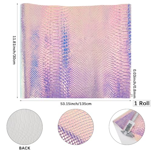 53 x 11.8 Inch Holographic Snake Embossed PU Leather Sheet Synthetic Vinyl Fabric Snake Textured Glossy Mirrored Faux Leather Rolls for DIY Crafts Earring Handbang Making(Medium Slate Blue) - color: Medium Slate Blue