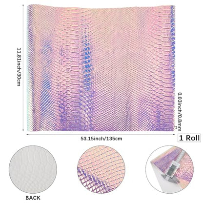 53 x 11.8 Inch Holographic Snake Embossed PU Leather Sheet Synthetic Vinyl Fabric Snake Textured Glossy Mirrored Faux Leather Rolls for DIY Crafts Earring Handbang Making(Medium Slate Blue) - color: Medium Slate Blue