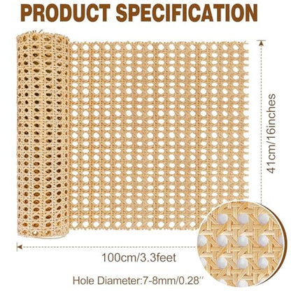 MYFAMIREA 16" Width Rattan Pressed Cane Webbing Sheet for Caning Projects, 3.3FT Natural Rattan Material Roll Net Woven Open Cane, Suitable for Caning Material DIY Supplies - size: 16"W x 40" L(3.3Ft)