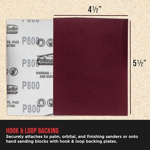 ProductionShop Premium Red 800 Grit 1/4 Sheet Size Red Sanding Sheets, Box of 30 - Hook & Loop Backing Sandpaper, Fine-Cut Abrasive - Fits Palm Sanders, Hand Sanding Blocks - Woodworking, Auto Paint - style: 800 Grit
