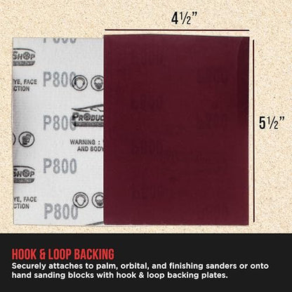 ProductionShop Premium Red 800 Grit 1/4 Sheet Size Red Sanding Sheets, Box of 30 - Hook & Loop Backing Sandpaper, Fine-Cut Abrasive - Fits Palm Sanders, Hand Sanding Blocks - Woodworking, Auto Paint - style: 800 Grit