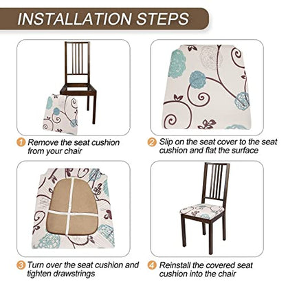 SearchI Seat Covers for Dining Room Chairs Stretch Printed Chair Seat Covers Set of 4, Removable Washable Upholstered Chair Seat Protector Cushion Slipcovers for Kitchen, Office(Ball Flower) - color: Ball Flower