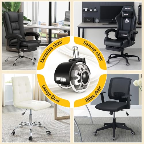 HOLKIE Office Chair Wheels 10x22mm 1KEA ONLY Casters 2 Inch Replacement, Grey Dual Rubber Smooth & Quiet Rolling Casters Wheels-Set of 5 for Hardwood Floors & Carpet Computer Gaming Desk Chair Wheels