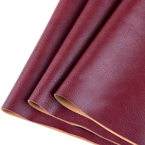 Faux Leather Sheets Fabric 54" X 36",Thick Durable Synthetic Upholstery Vinyl, Suitable for Furniture Replacement and Renovation Materials, Wallets, DIY Sewing Projects (Burgundy, 1 Yard) - color: Burgundy, size: 1 YARD