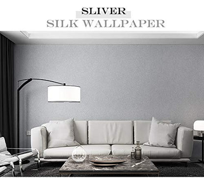 MelunMer Grey Silk Wallpaper Peel and Stick Removable Textured 15.7"x393" - color: Gray, size: 15.7" x 393"