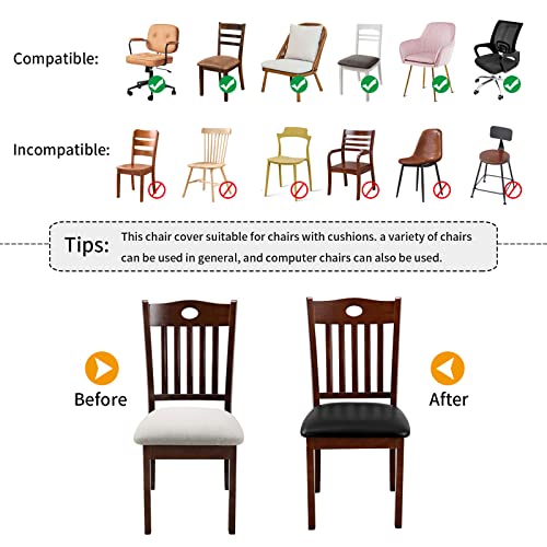 Fuloon Dining Chair Seat Covers 4 PCS, Solid Pu Leather Waterproof Seat Cushion Cover Oilproof Stretch Dining Chair Protctor Slipcover (Pu Dark Black) - color: Pu Dark Black