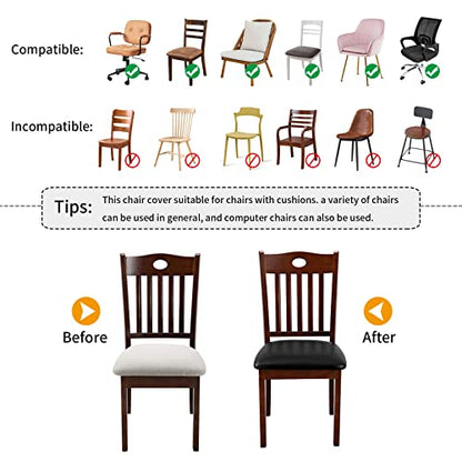 Fuloon Dining Chair Seat Covers 4 PCS, Solid Pu Leather Waterproof Seat Cushion Cover Oilproof Stretch Dining Chair Protctor Slipcover (Pu Dark Black) - color: Pu Dark Black