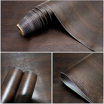 Thick Dark Walnut Contact Paper Wood Peel and Stick Wallpaper 16"x198" Waterproof Self Adhesive Dark Brown Wallpaper Table Sticker Cover Wood Vinyl Wrap for Countertop Desk Table Cabinets Upgrade - color: Dark Walnut, size: 198" x 16"