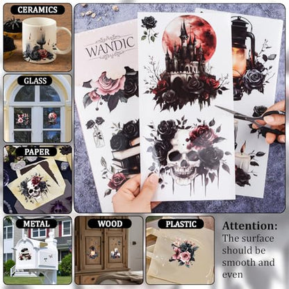 WANDIC 3 Sheets Rub On Transfer Stickers Gothic Pattern Decals Waterproof Stickers Furniture Craft Decals for DIY Scrapbooking Photo Albums Furnitures,15 * 30cm - color: Gothic Theme